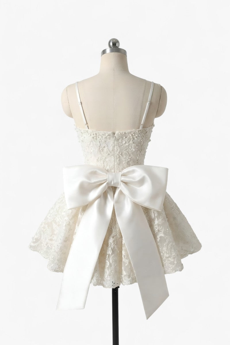 Retro Lace Bow Mini Dress