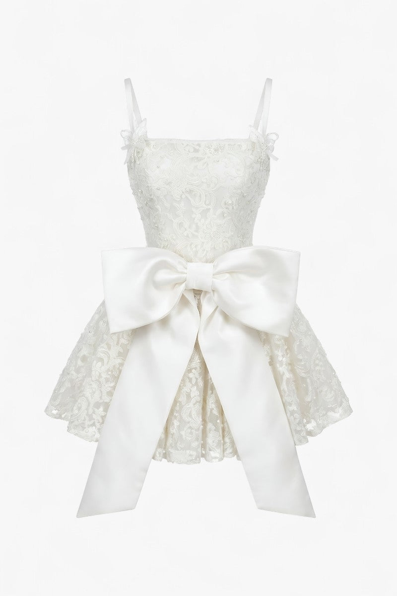 Retro Lace Bow Mini Dress