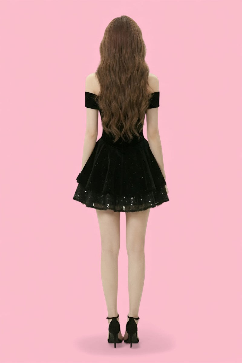 Black Gothic Vintage Off Shoulder Mini Dress