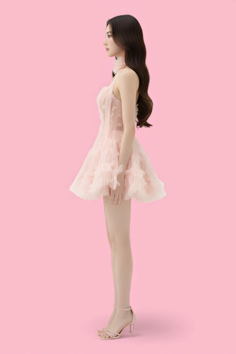 Sweet Pink Fairy Bow Mini Dress