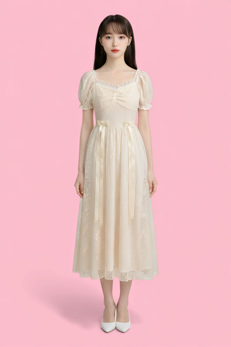 Vintage Lace Up Princess Midi Dress