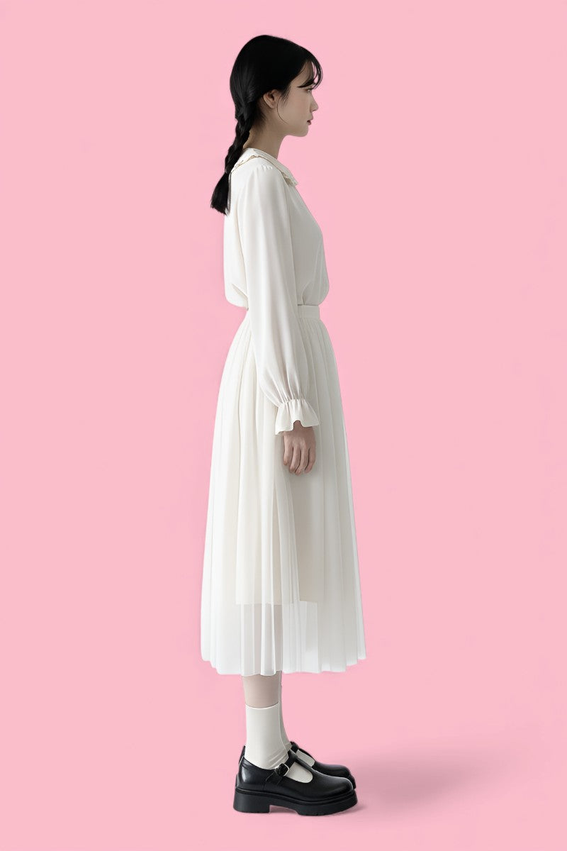 Sweet Peter Pan Collar Puff Sleeve Blouse