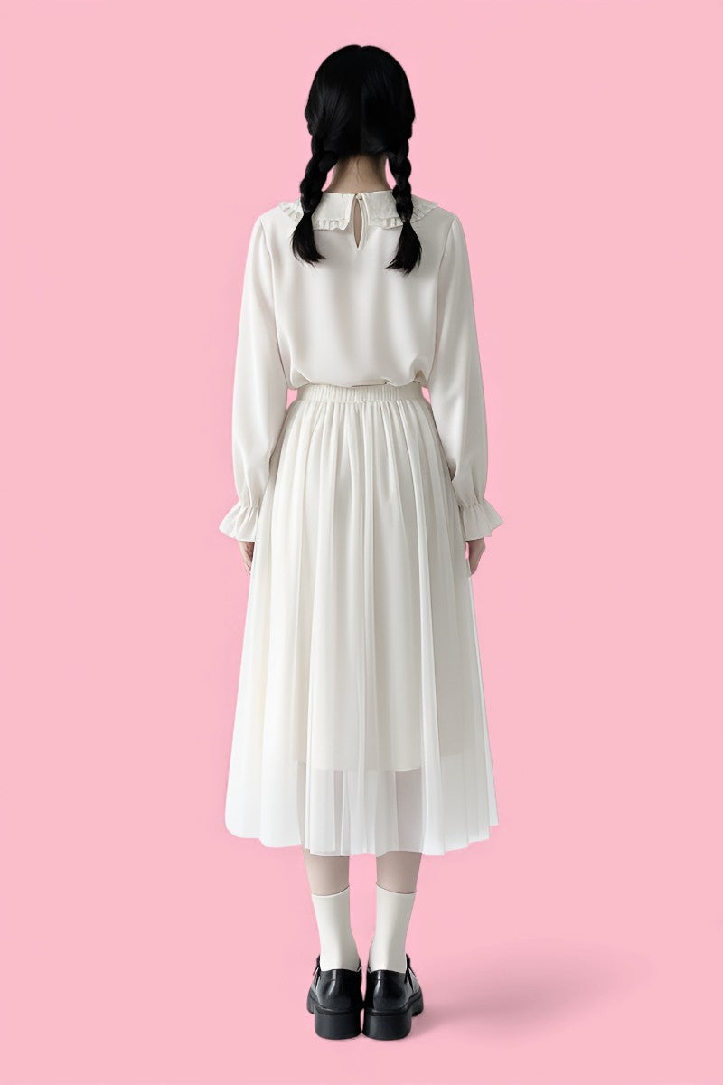 Sweet Peter Pan Collar Puff Sleeve Blouse
