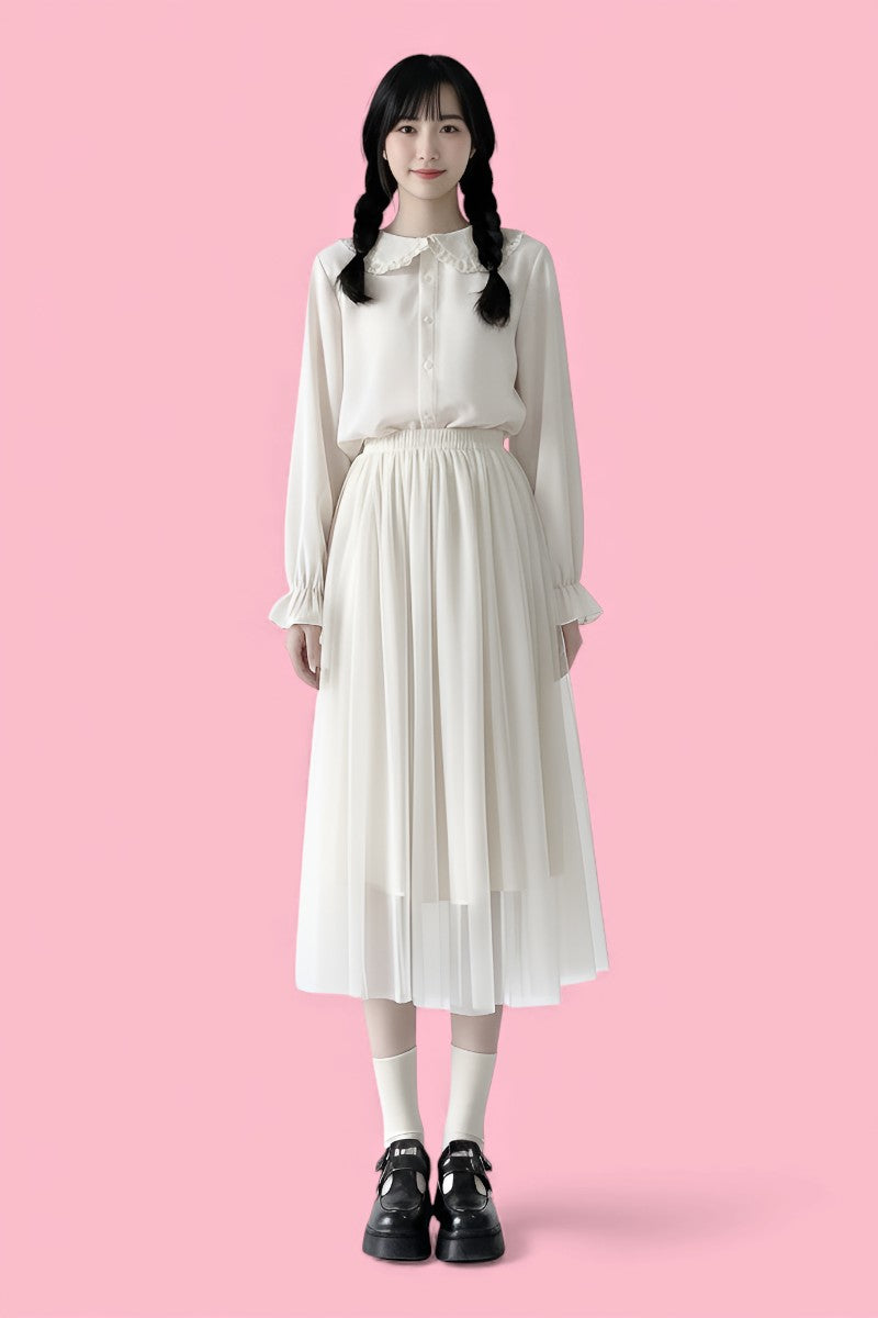 Sweet Peter Pan Collar Puff Sleeve Blouse