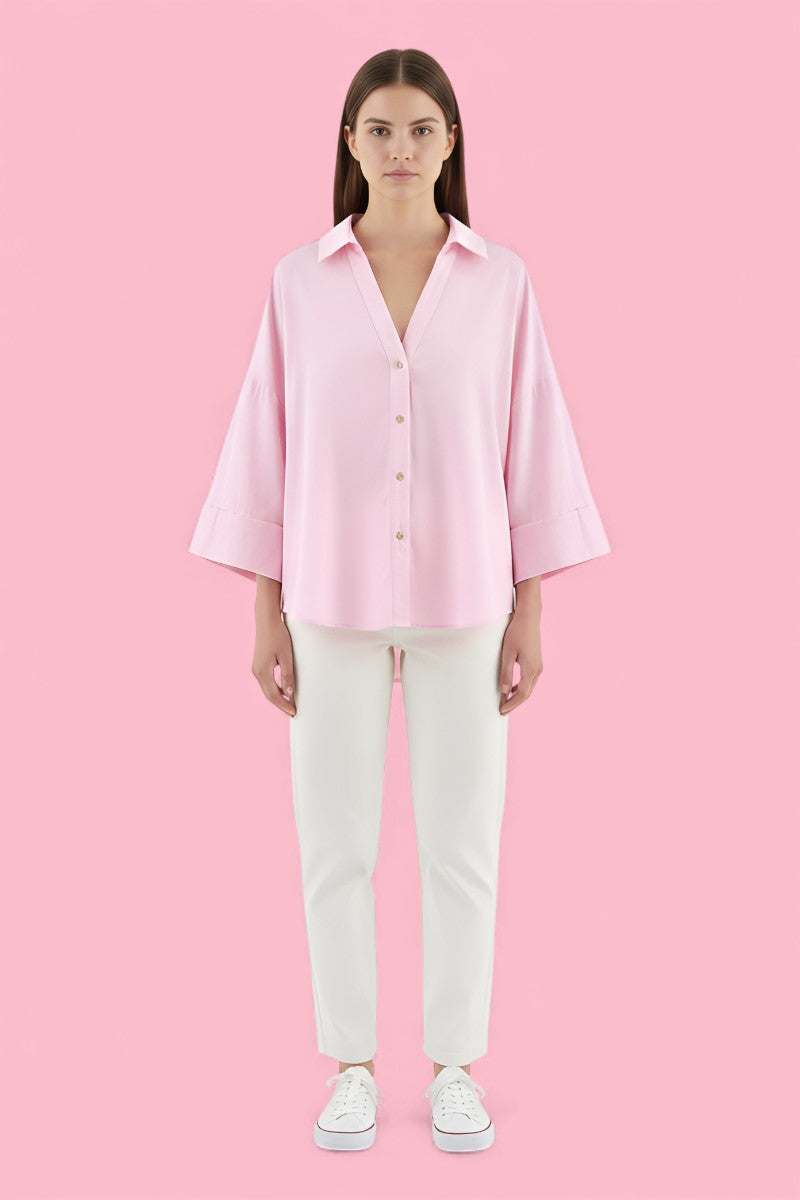 Asymmetric Wide Sleeve Striped Shirt