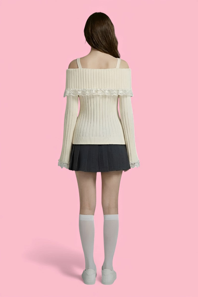 Off Shoulder Bow Knit Sweater
