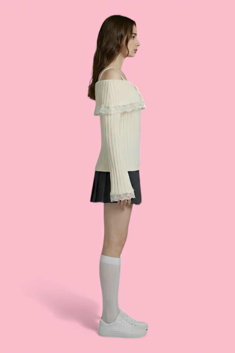 Off Shoulder Bow Knit Sweater