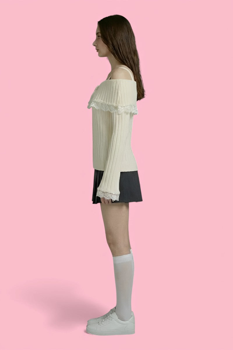 Off Shoulder Bow Knit Sweater