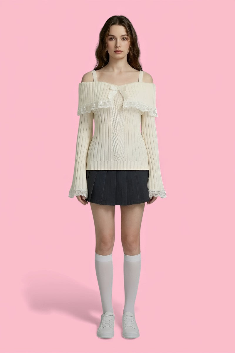 Off Shoulder Bow Knit Sweater