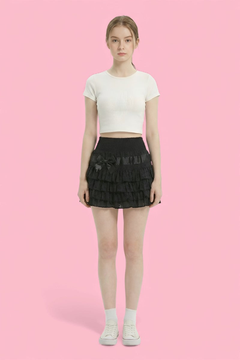 Lolita Side Bow Ruffle Mini Skirt