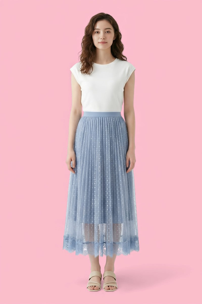 Tulle Pleated Maxi Skirt