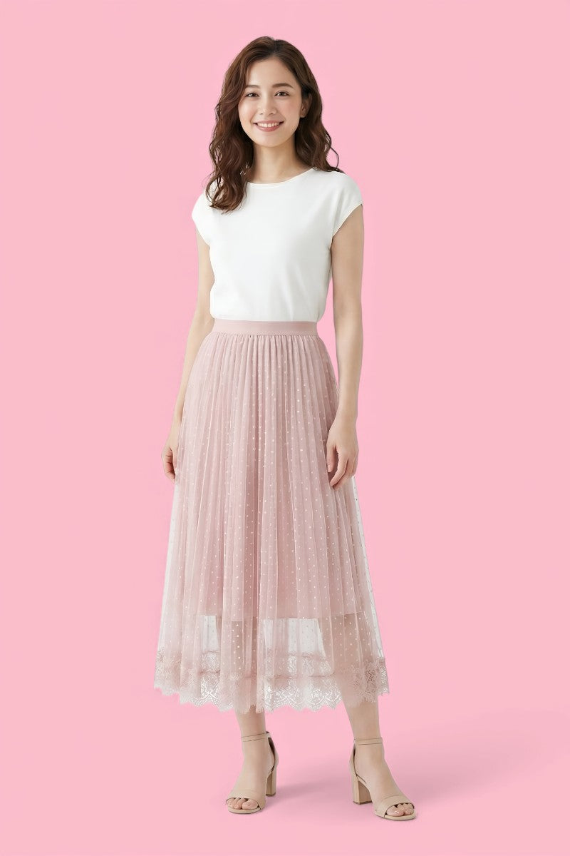 Tulle Pleated Maxi Skirt