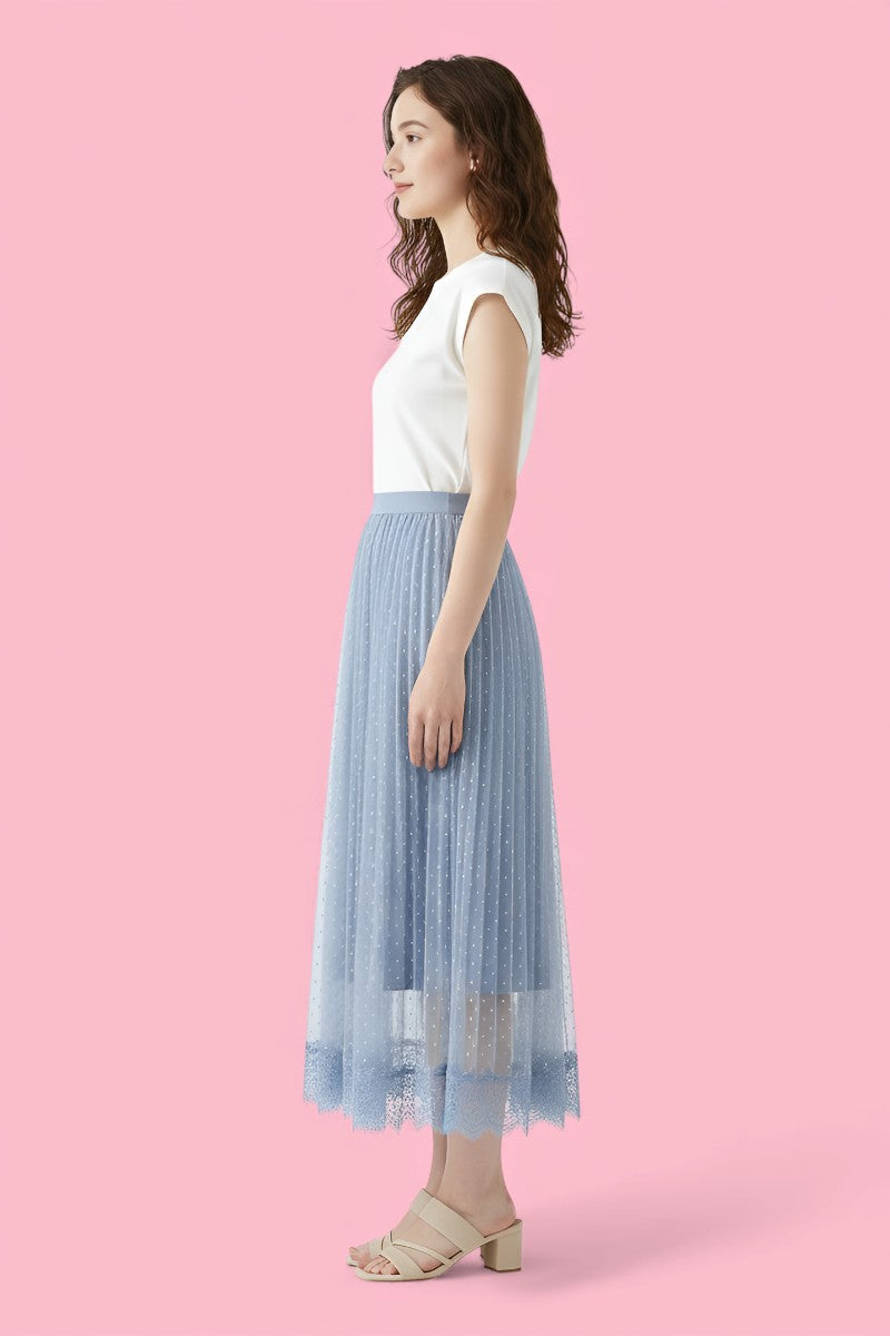 Tulle Pleated Maxi Skirt