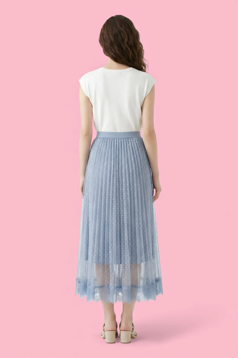Tulle Pleated Maxi Skirt