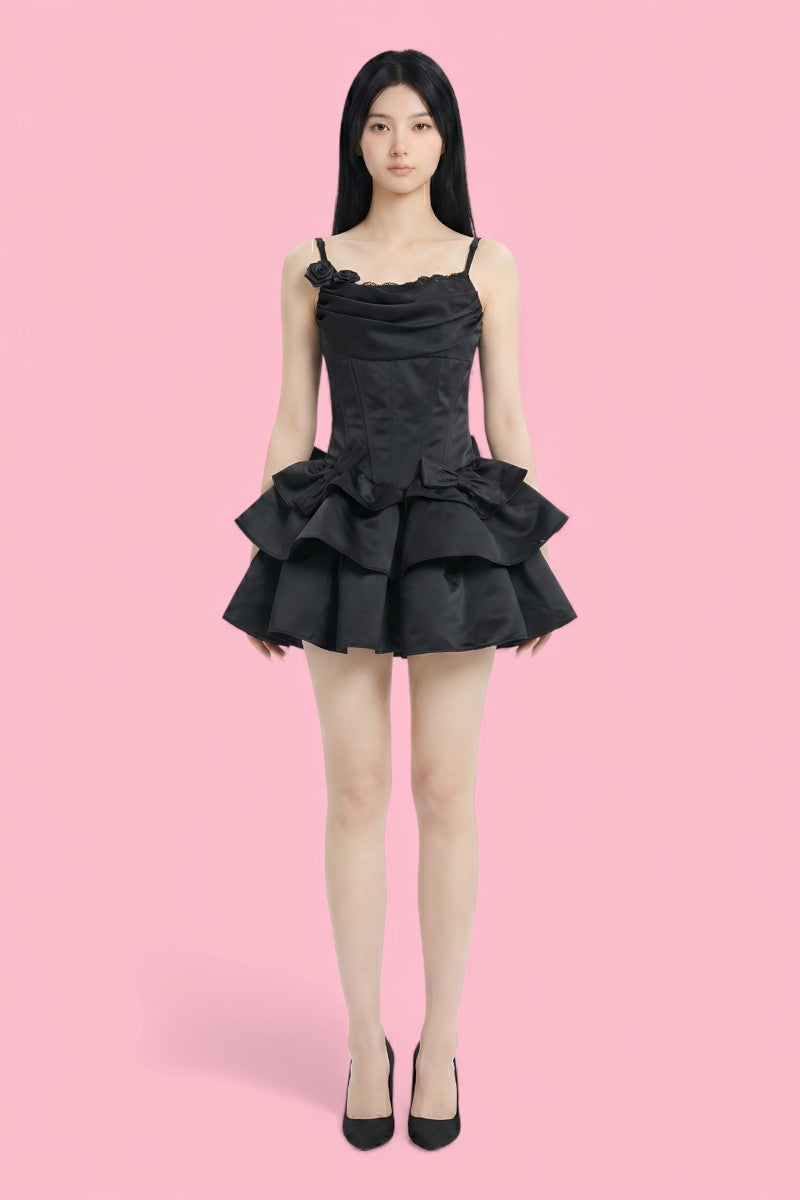 Sweet Bow Puff Mini Dress