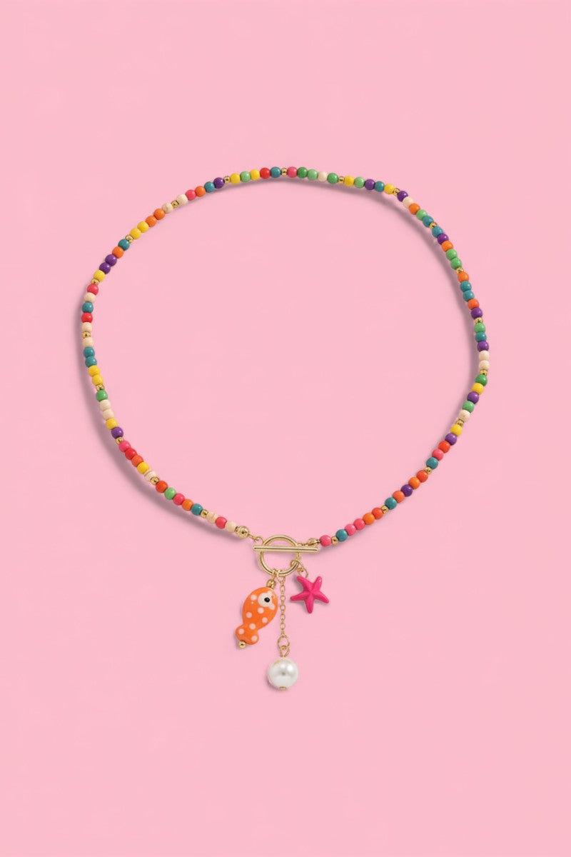 Ceramic Fish & Pearl Summer Pendant Necklace