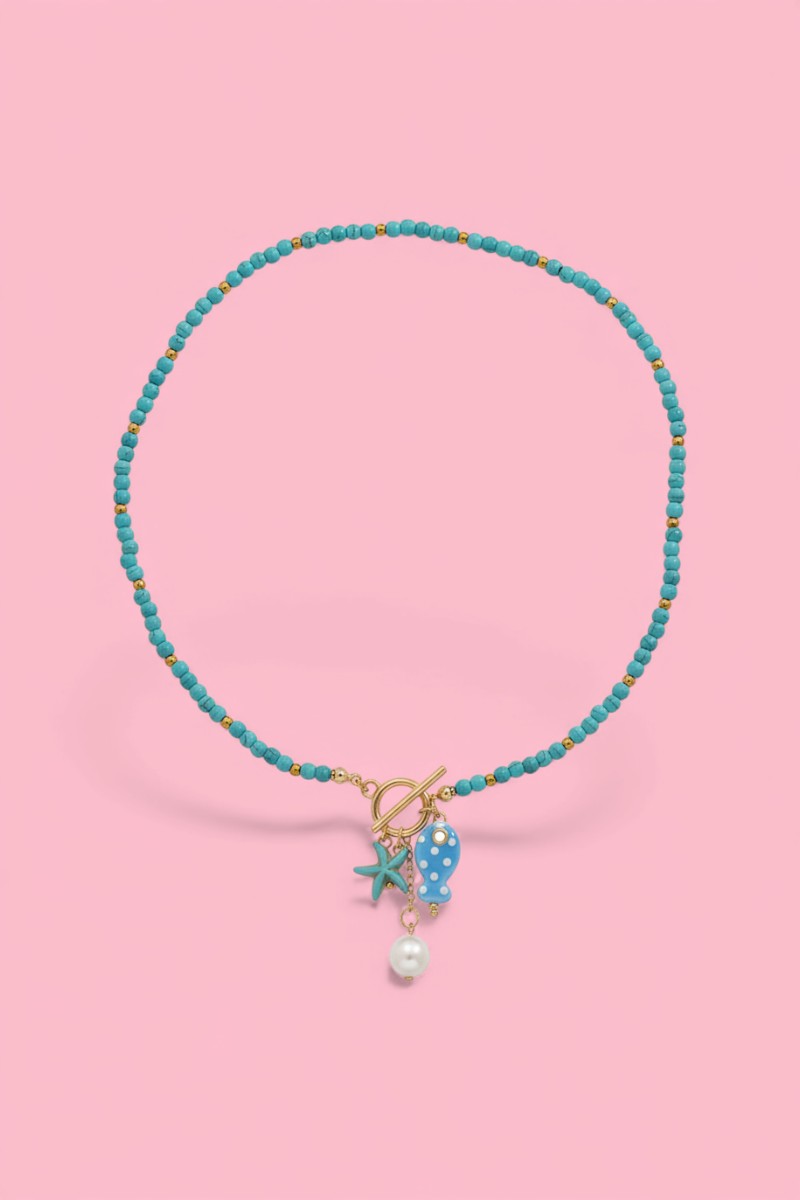 Ceramic Fish & Pearl Summer Pendant Necklace