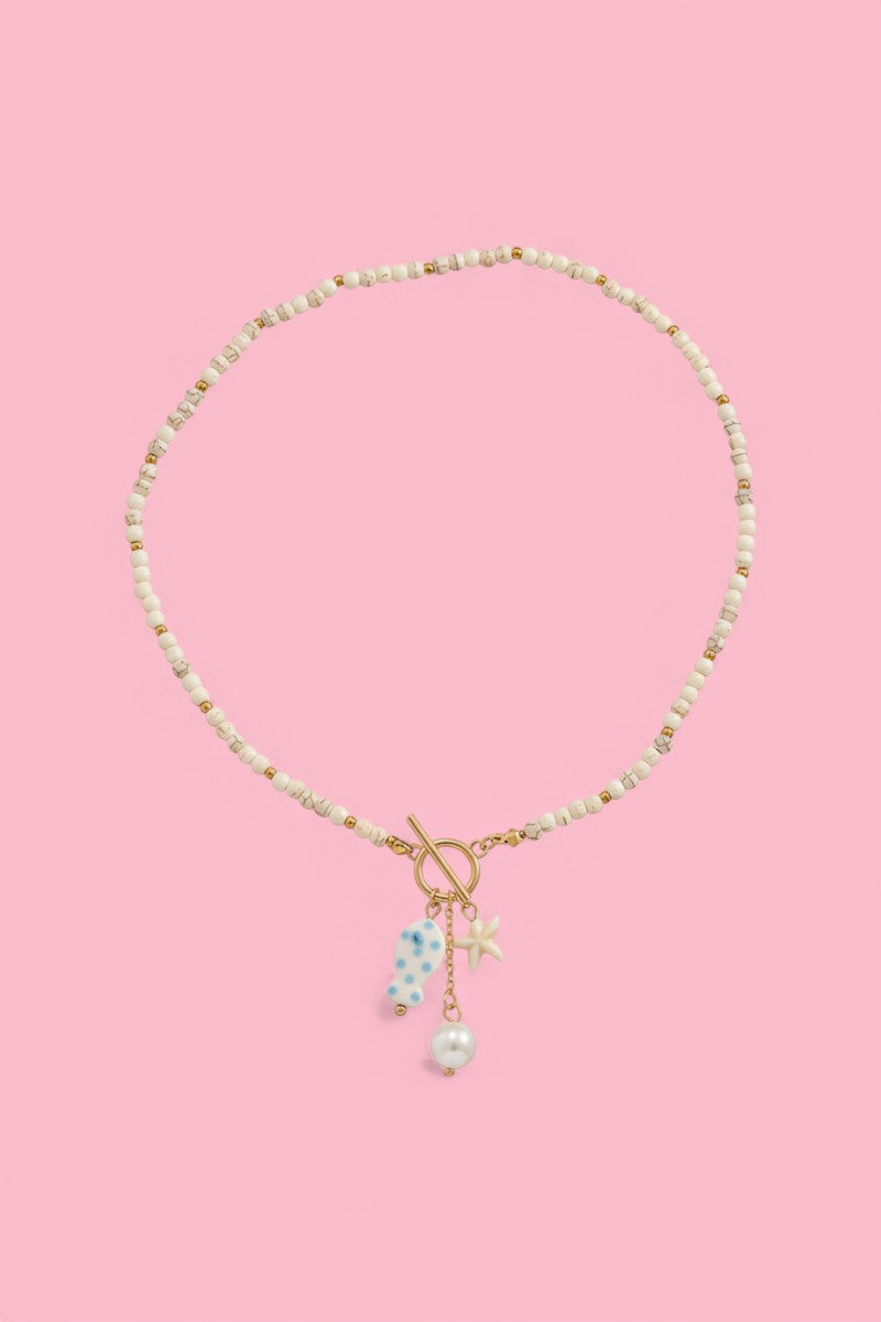 Ceramic Fish & Pearl Summer Pendant Necklace
