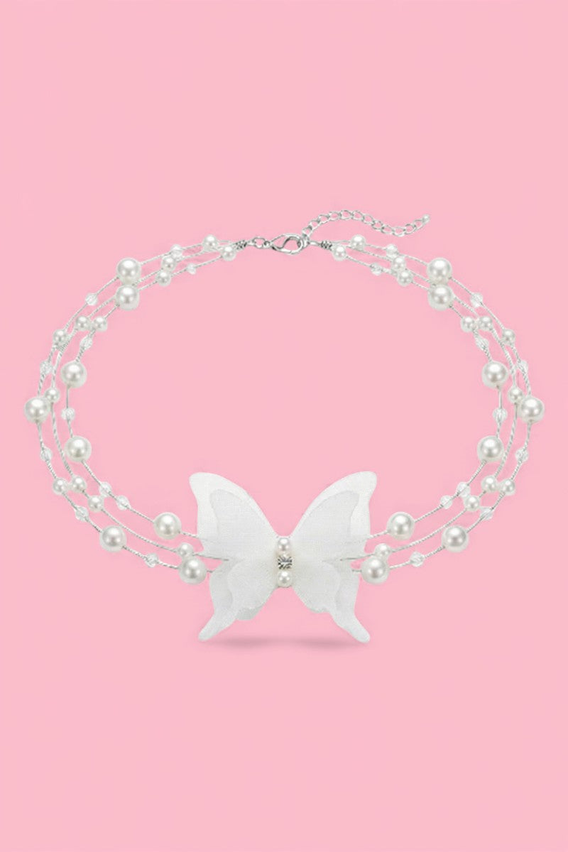 Butterfly Pearl Layered Choker Necklace