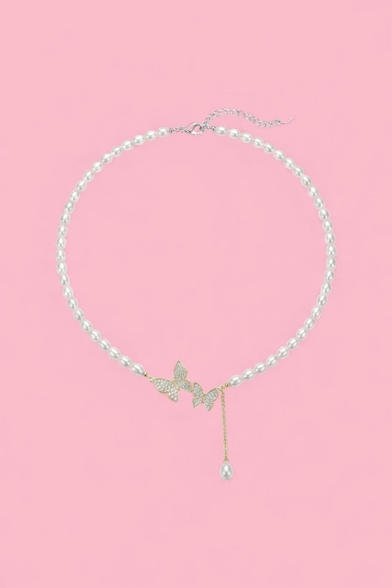 Fairy Butterfly Pearl Bow Necklace